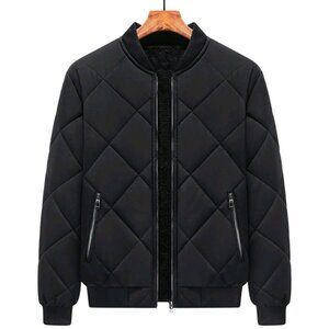 🔥 Sleek Men’s Black Puffer Bomber Jacket – Size XL Slim Fit NWOT🔥